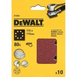 Feuille Abrasive DEWALT - Grain 80 - 115 X 115 Mm - 10 Pièces - DT3022